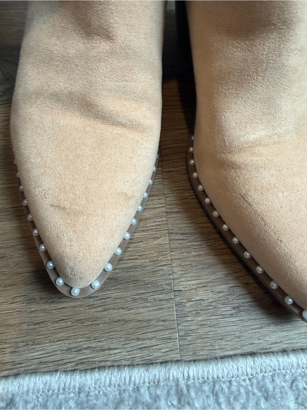 Women's Beige Suede Pointed Ankle Boots with Stud Detail - Picture 2 of 6